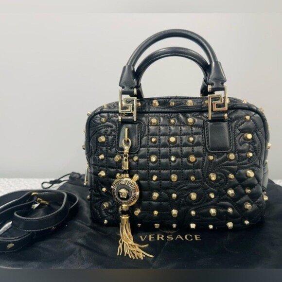 Versace Nappa Barocco Quilted Studded Vanitas Demetra in Black - Picture 1 of 11